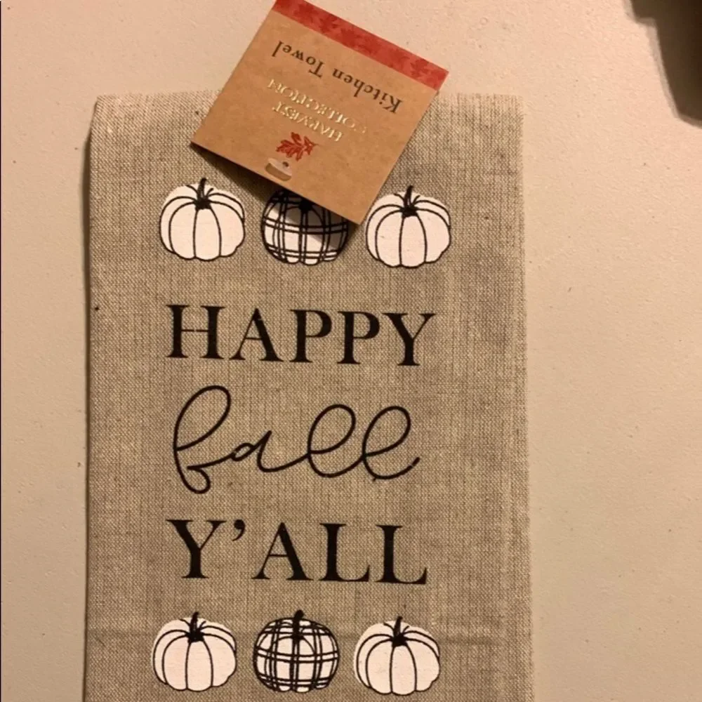 NWT Harvest Collection Happy Fall Y’all kitchen towel Farmhouse black white